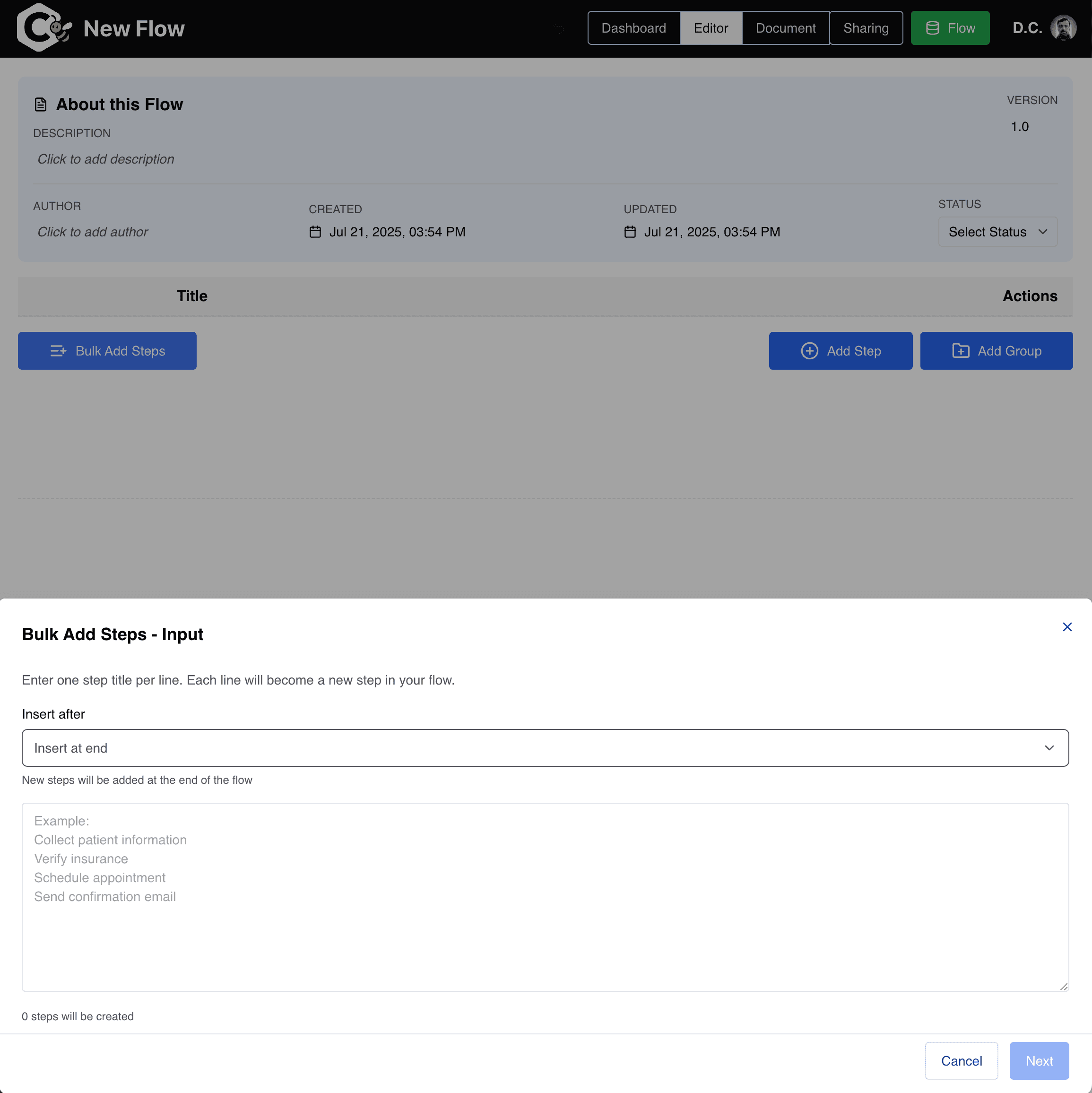 Add Major Steps in Cambigo