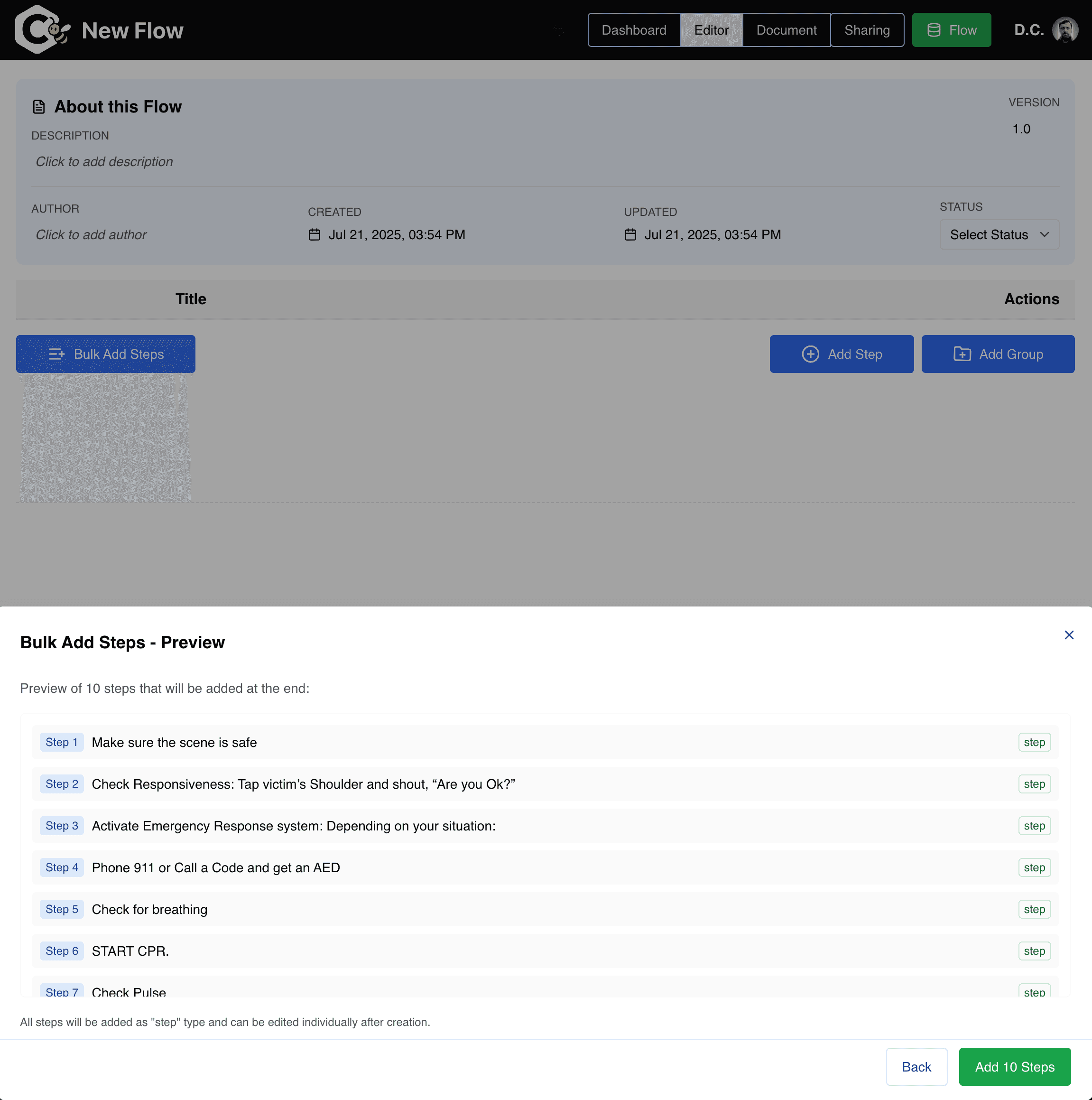 Review and Add Steps in Cambigo