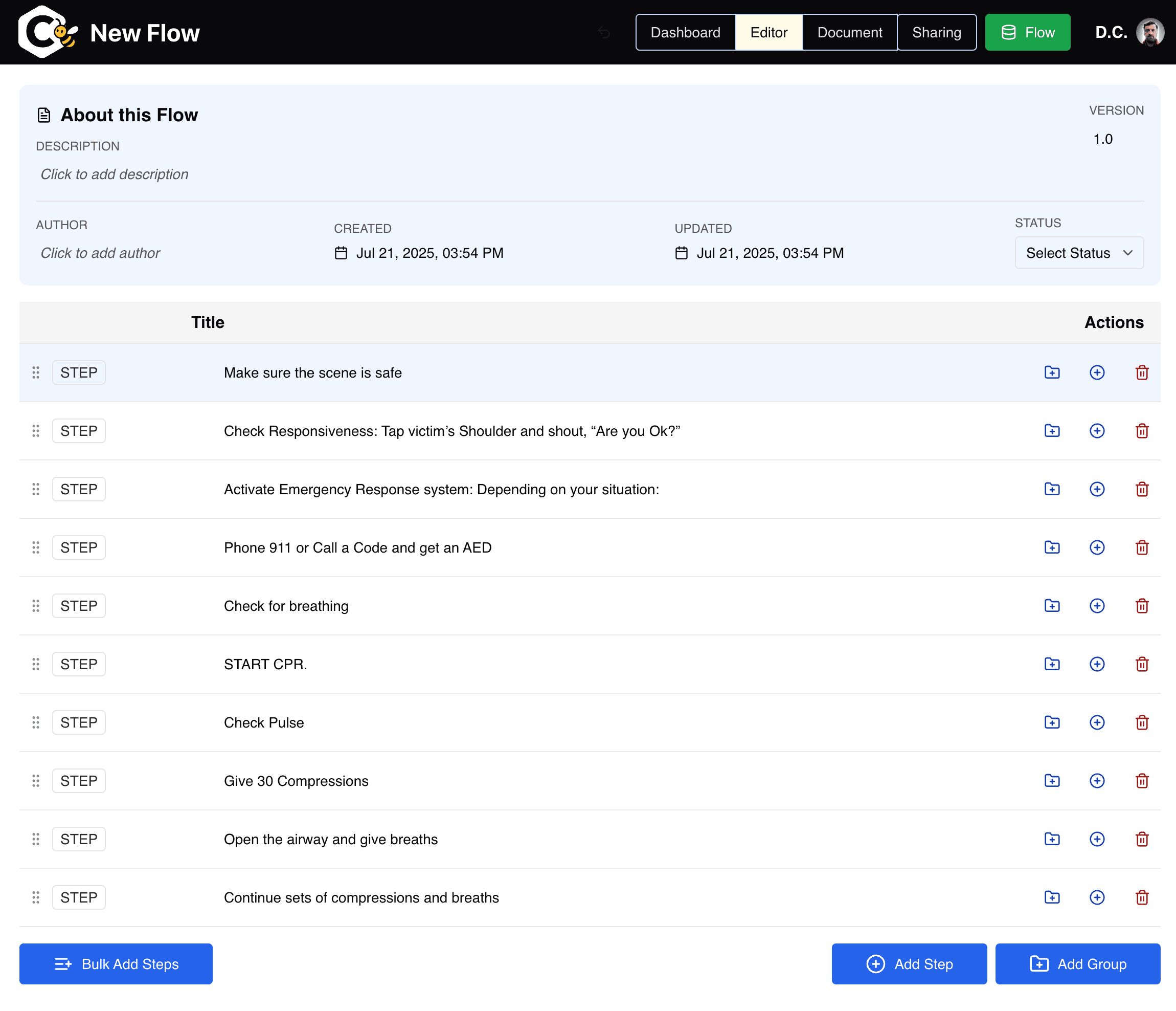 Identify Information You Capture For Each Step in Cambigo